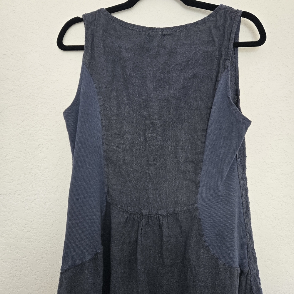Lina Tomei XL Blue‎ Linen Mini Dress Daisy Floral Embroidery Boxy Cut - Picture 2 of 7